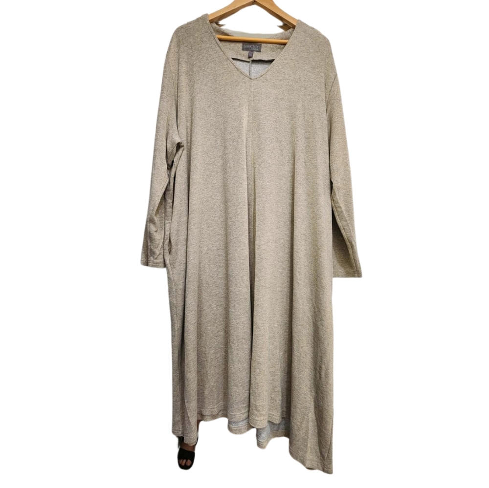 Ulla Popken pre-loved plus-size mid-length jersey cream-brown with gold thread.